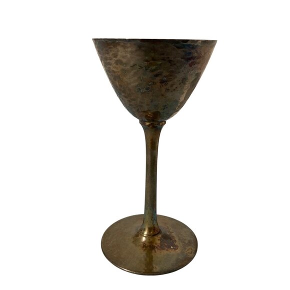 Wilcox Silver Plate Dimpled Hammered Metal Look Goblets Set Of 4 - Picture 3 of 7